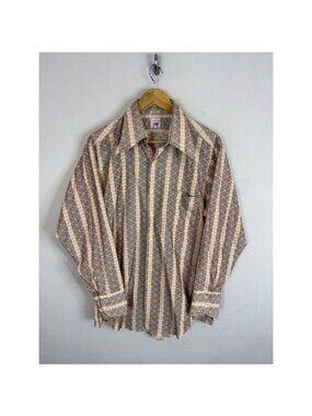 Vintage 70s Torega BVD Fisco Mens Geometric Stripe Button Shirt 16.5 L Tall